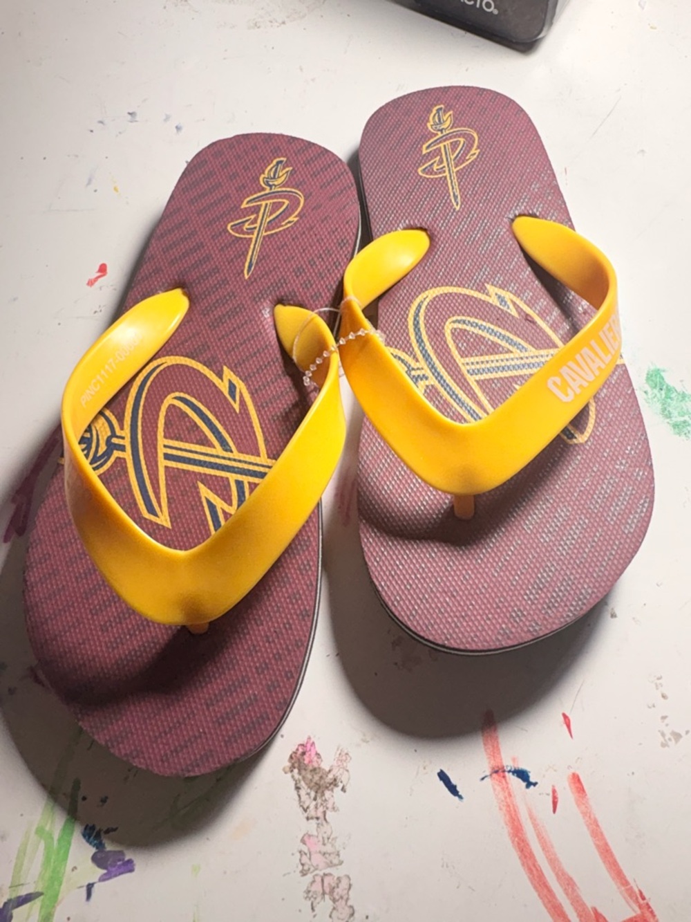 Cleveland Cavaliers Kids Yellow and Maroon Flip Flops